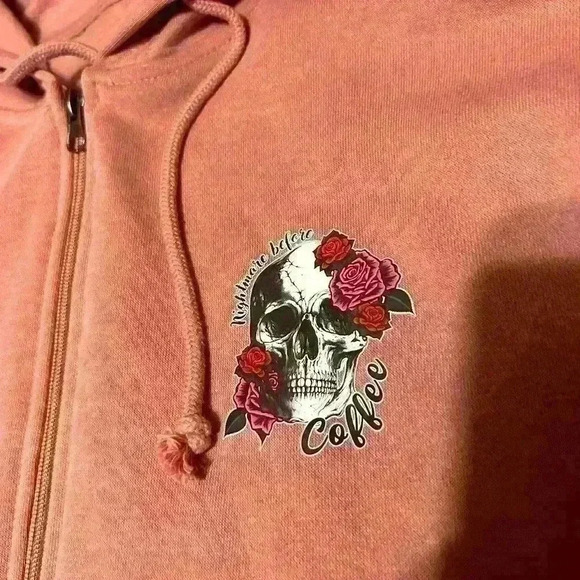 Nightmare before coffee  pink zip hoody size medium - Picture 1 of 4